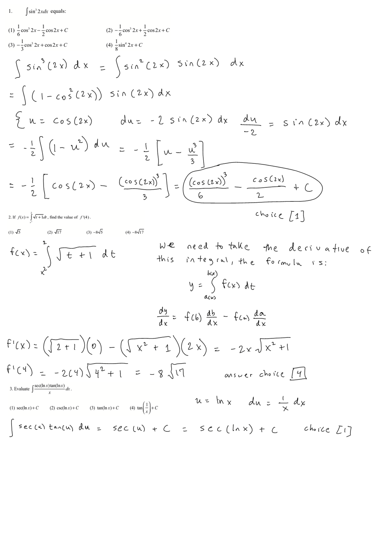 4 Questions with Answer Final Exam - Calculus | MATH 1206 - Docsity