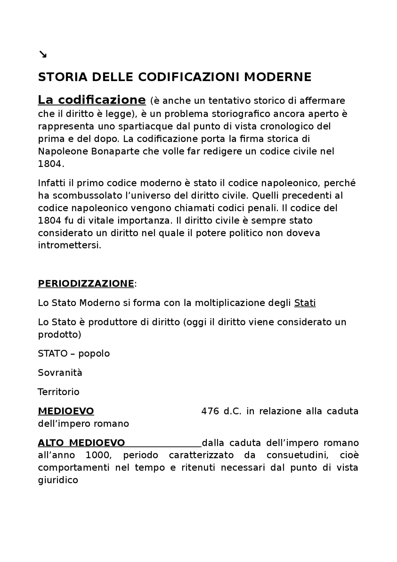Storia delle codificazioni moderne - Docsity