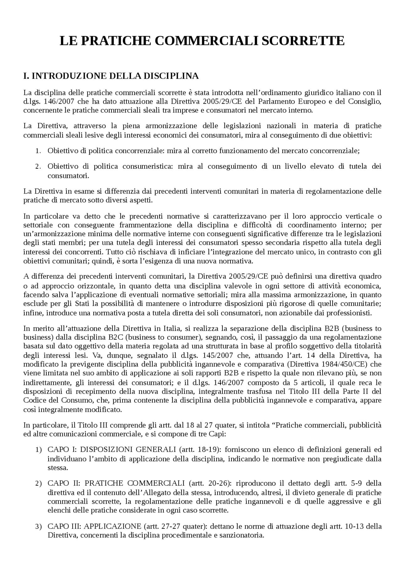 LE PRATICHE COMMERCIALI SCORRETTE - Diritto Civile I - Prof.ssa ...