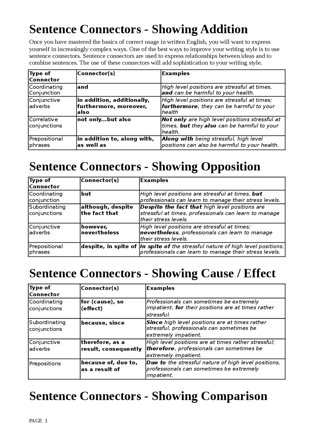 Sentence Connectors | Dispense di Lingua Inglese | Docsity