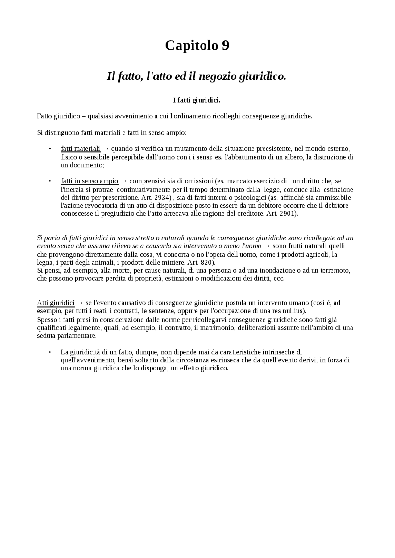 Il fatto, l'atto e il negozio giuridico. Docsity