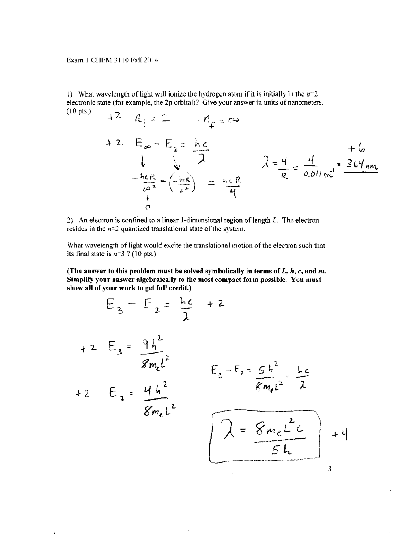 3 Solved Questions for Exam 1 - Fundamentals of Physical Chemistry ...