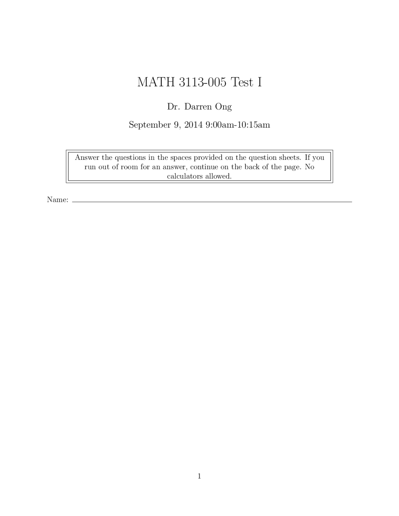 Exam 1 With Solution Introduction To Ordinary Differential Equations Math 3113 Exams Exam 1 With Solution Introduction To Ordinary Differential Equations Math 3113 Exams