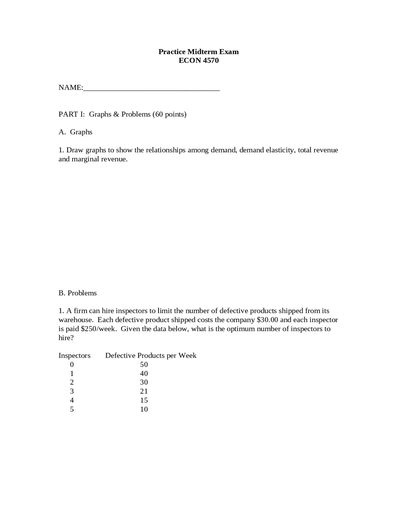 Practice Midterm Exam - Managerial Economics | ECON 4570 | Exams ...