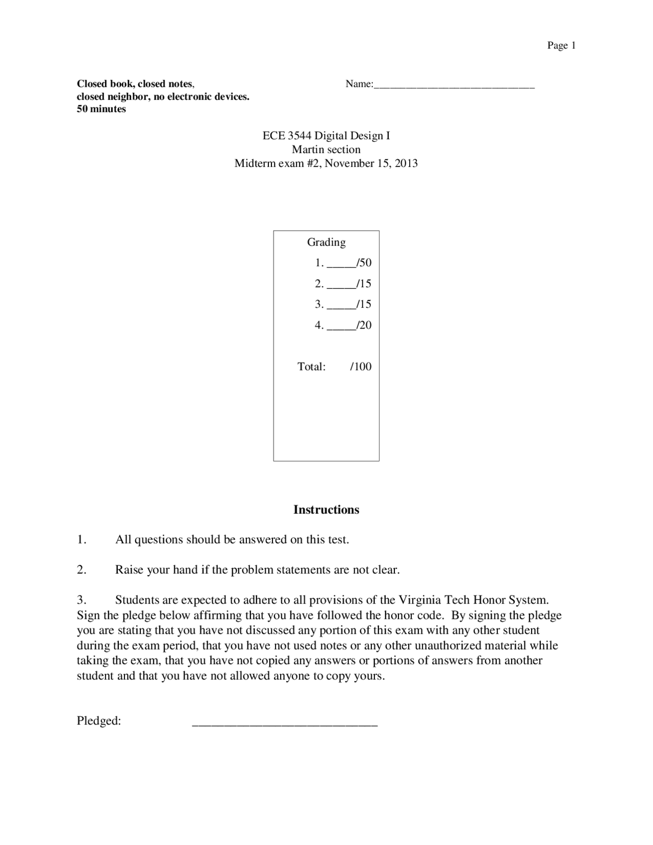 Digital Design I Midterm Paper Ece 3544 Docsity