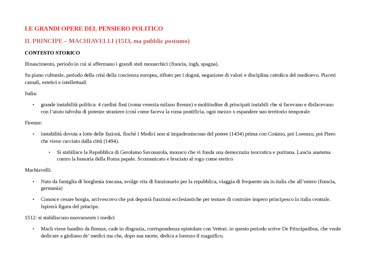 Le grandi opere del pensiero politico - Chevallier - Docsity