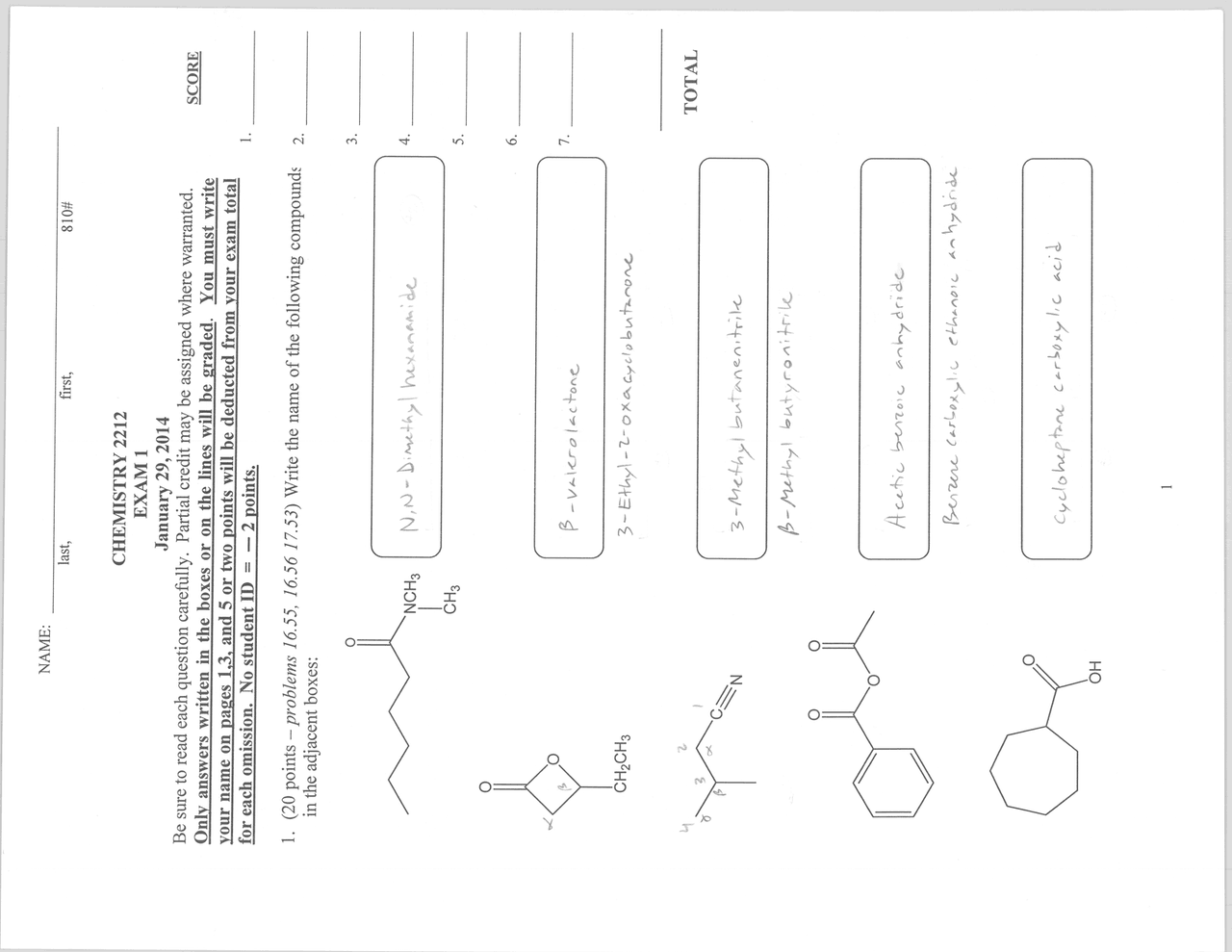 Exam 1 Solved Questions - Modern Organic Chemistry II | CHEM 2212 - Docsity