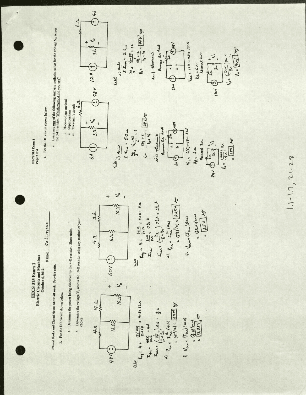 Exam 1 Practice - Electric Circuits and Machines | EECS 315 - Docsity
