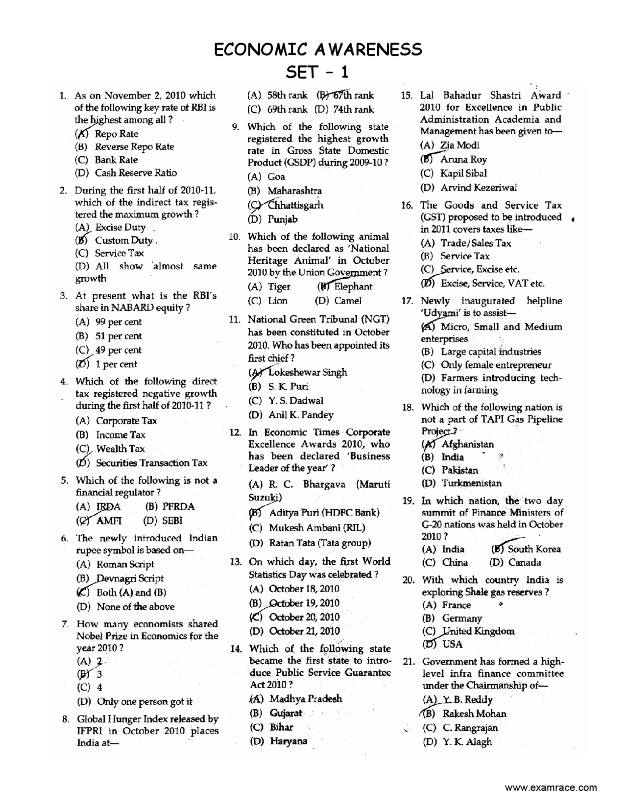 Economics awareness solved questions - Docsity