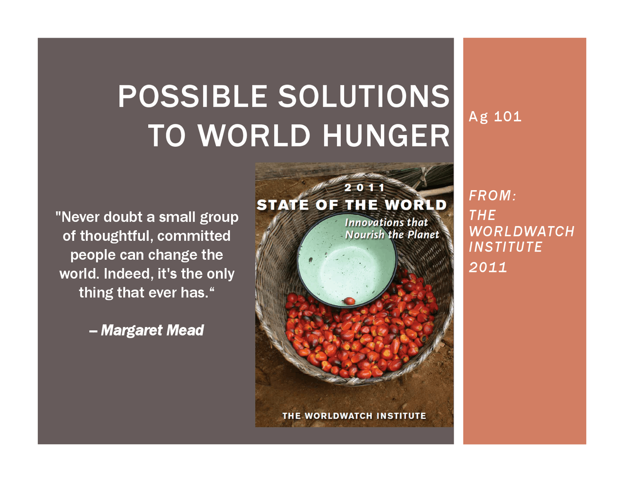 Possible Solutions to World Hunger - Lecture Notes | AG 101 - Docsity