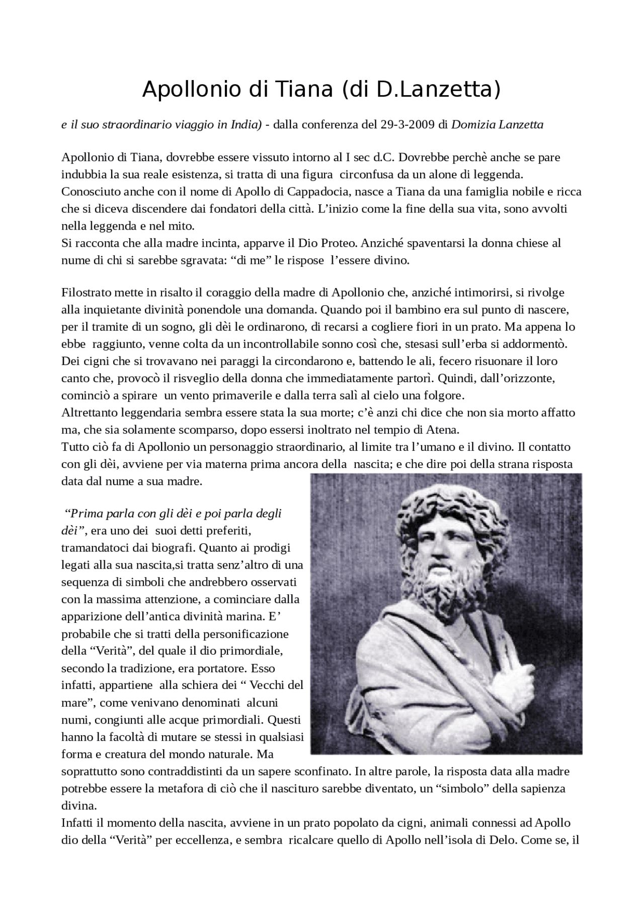 Apollonio di tiana domizia lanzetta Docsity