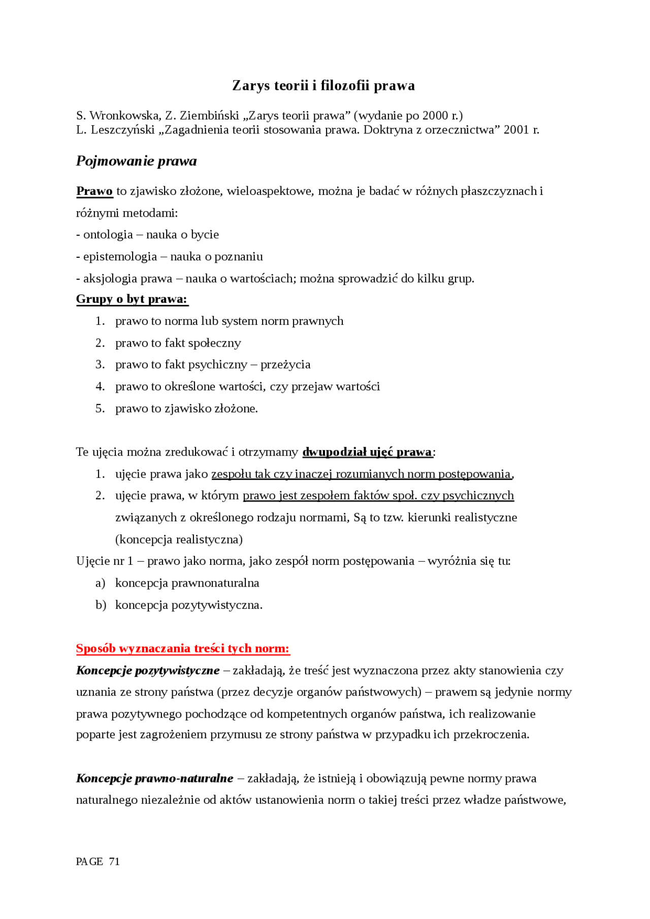 Zarys teorii i filozofii prawa - Docsity