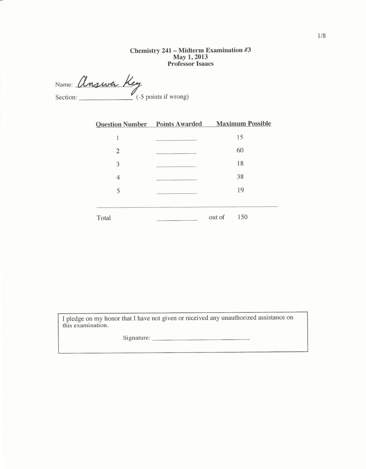 Midterm Exam 3 with Resolutions - Organic Chemistry II | CHEM 241 - Docsity