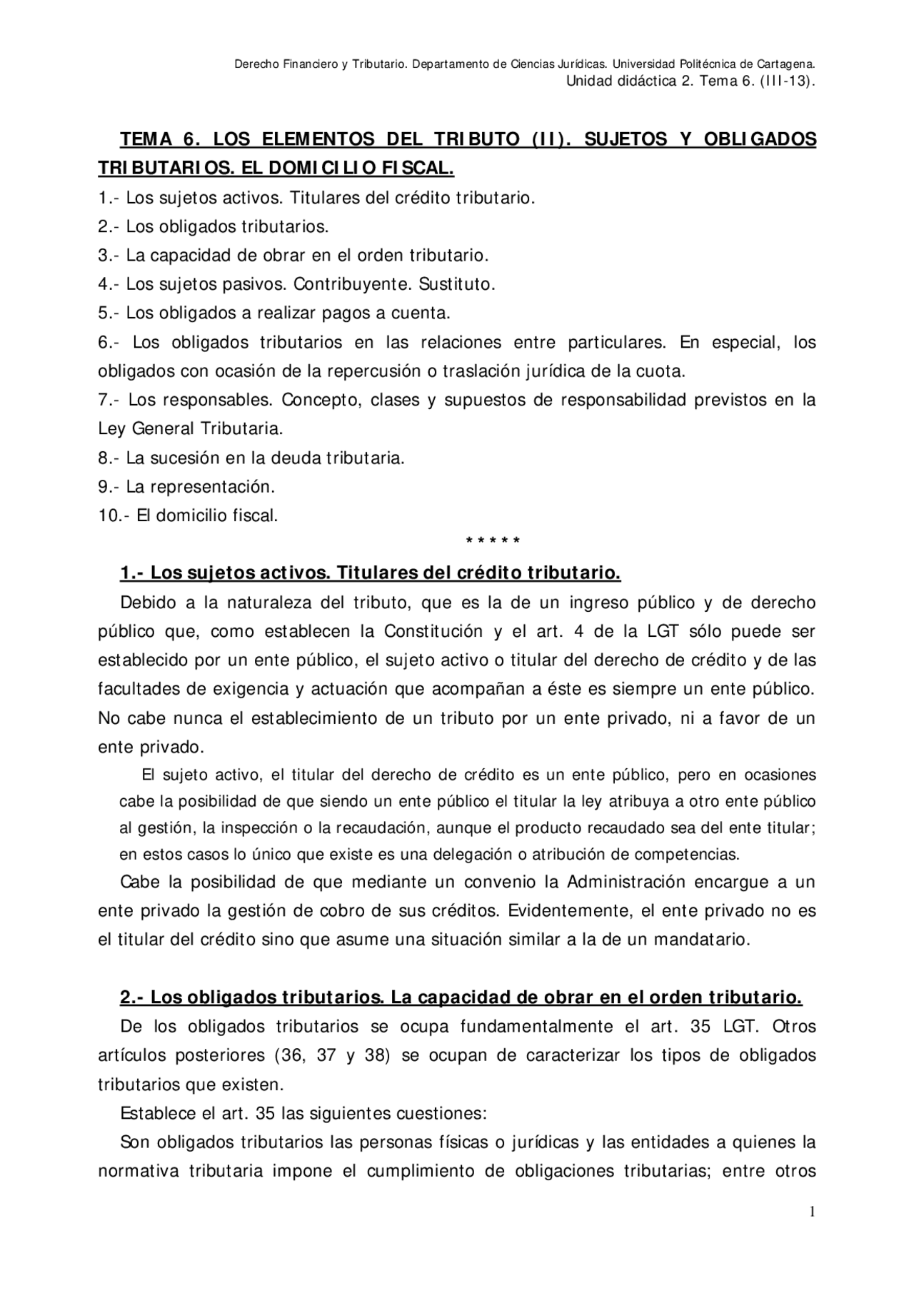 Tema 6. los elementos del tributo (ii). sujetos y obligados tributarios ...