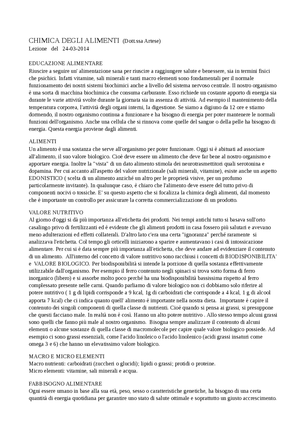 Chimica Degli alimenti Docsity