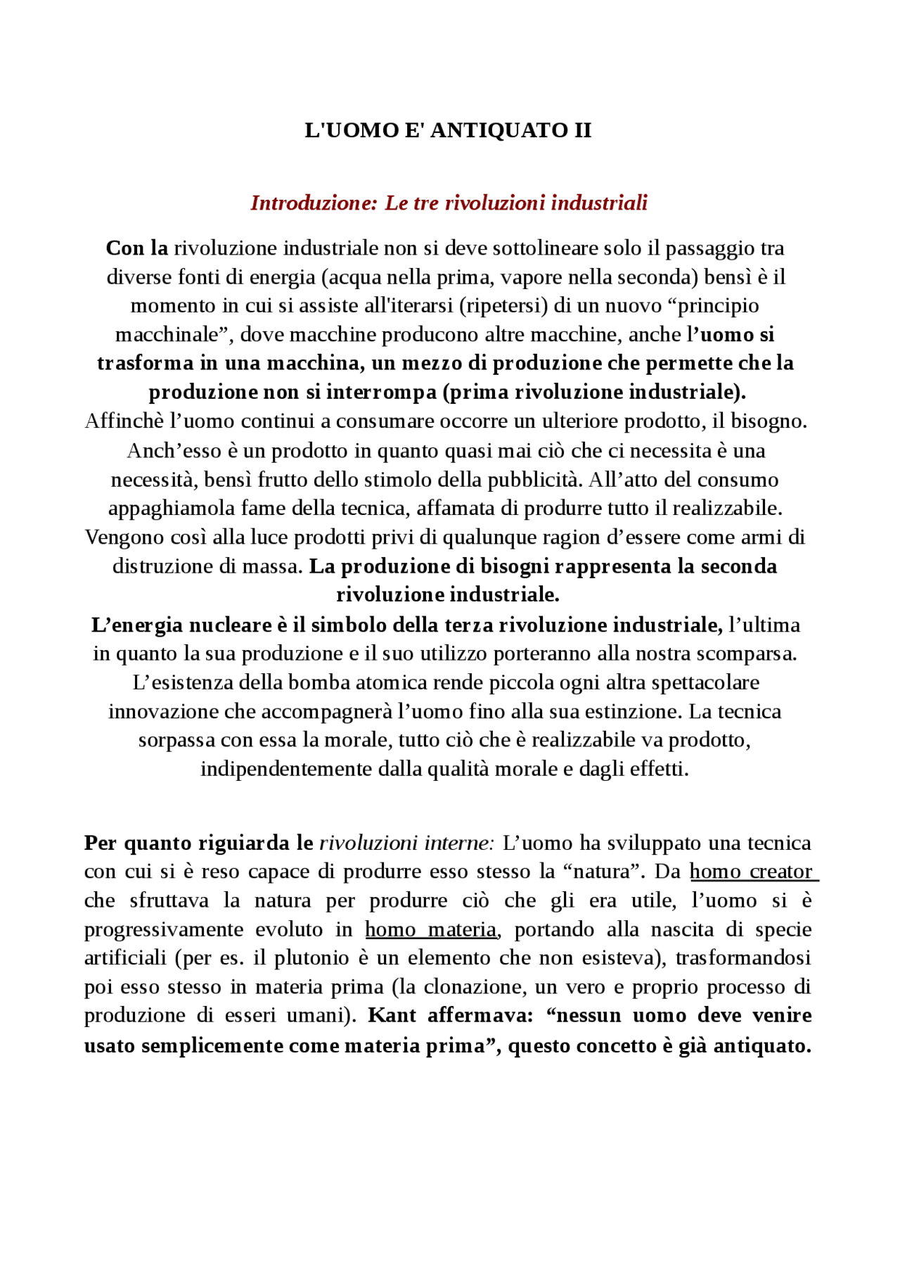 L' uomo è antiquato di G. Anders Docsity L' uomo è antiquato di G. Anders Docsity