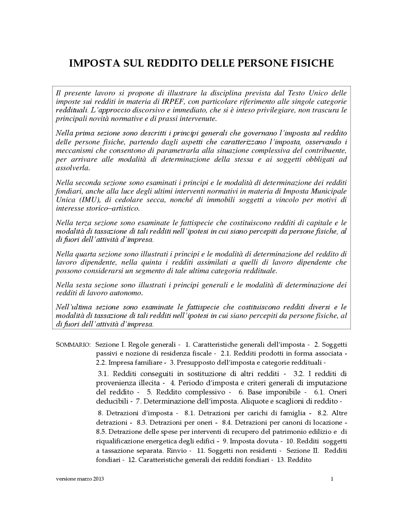 Imposta Sul Reddito Delle Persone Fisiche Imposta sul reddito delle persone fisiche irpef - Docsity