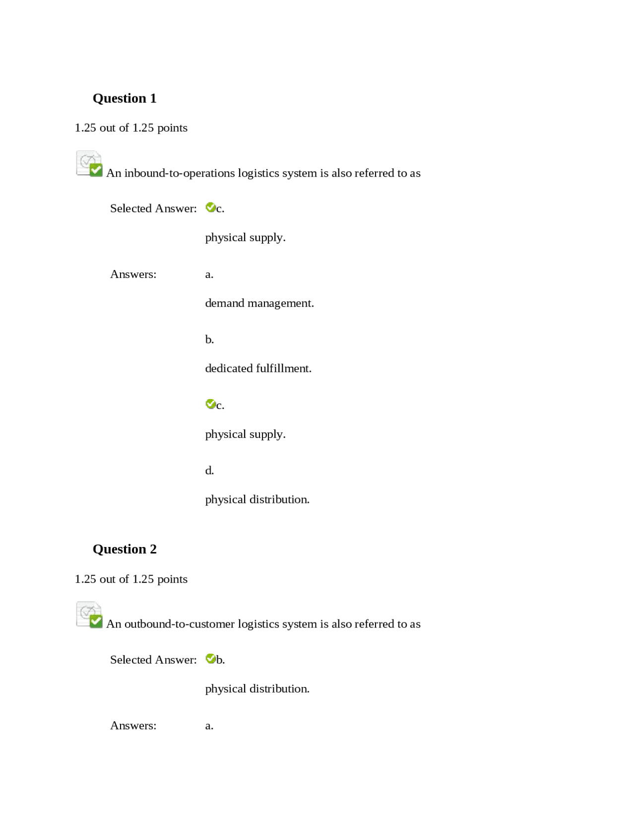16 MCQs with Answers Logistics and Supply Chain Management LSCM