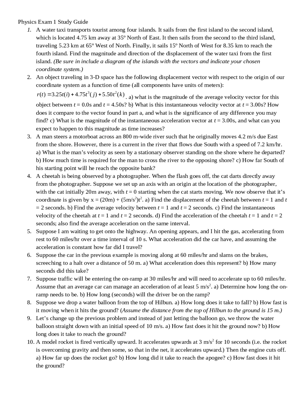 Study Guide for Exam 1 - Physics I | PH 2213 - Docsity