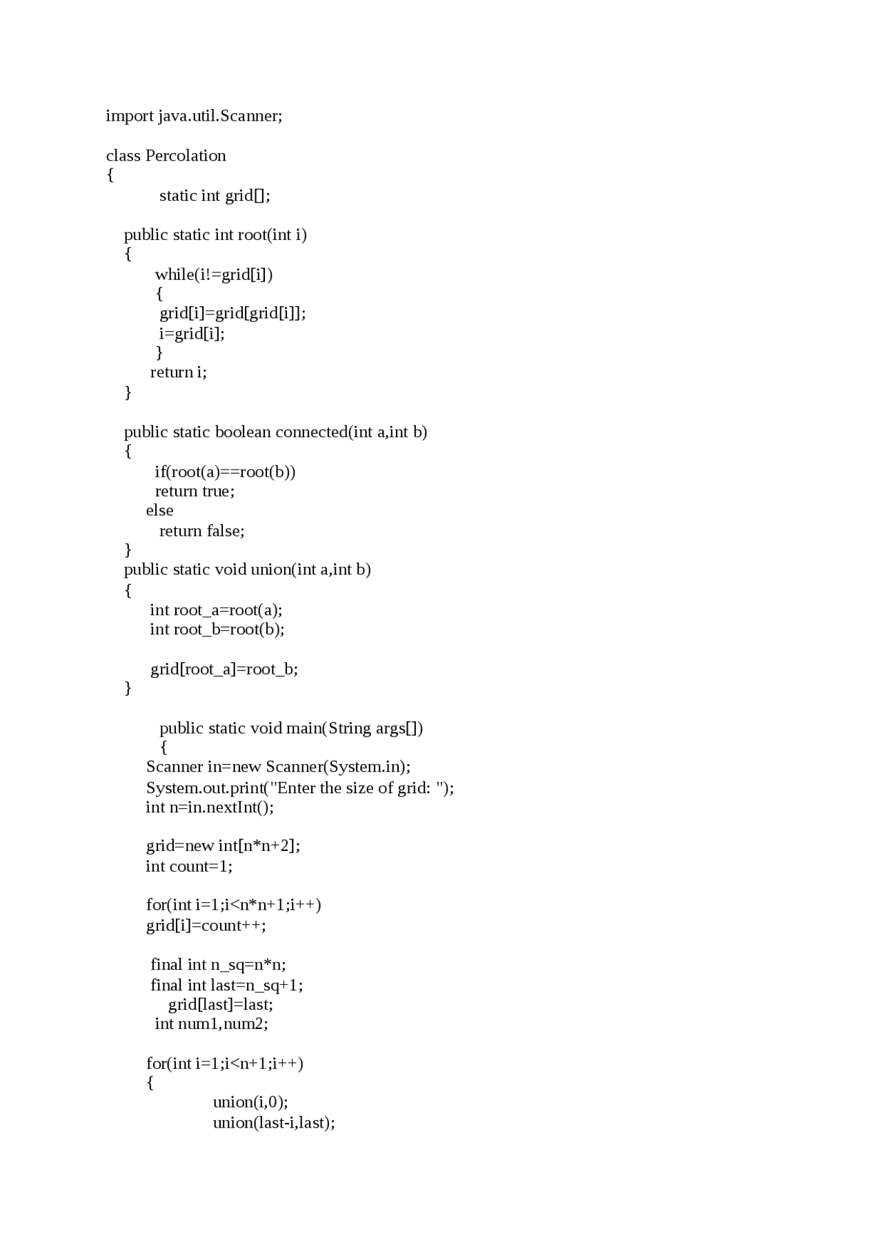 Simulating a percolation system(java) to find p threshold Docsity