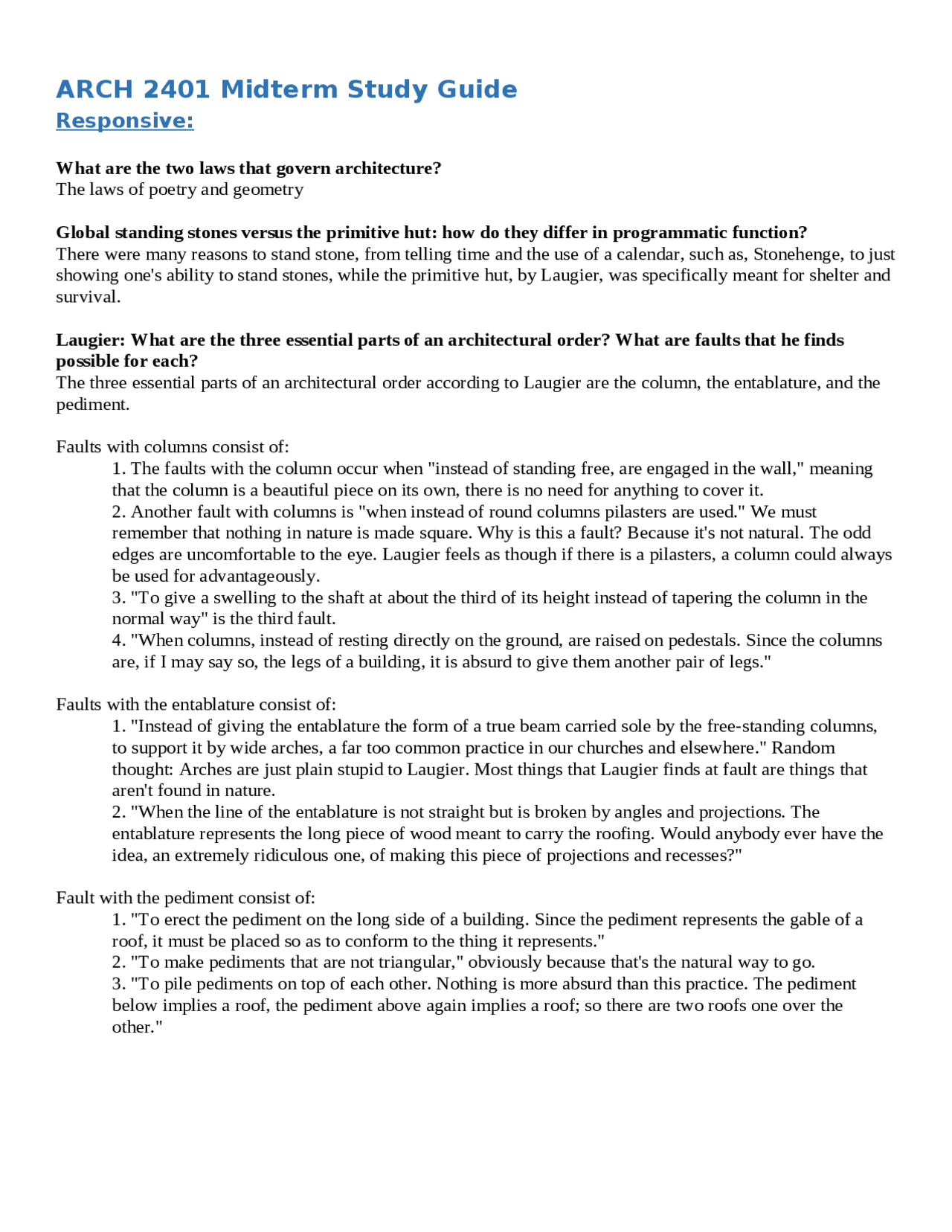 Midterm Study Guide - Appreciation Of Architecture I | ARCH 2401 - Docsity