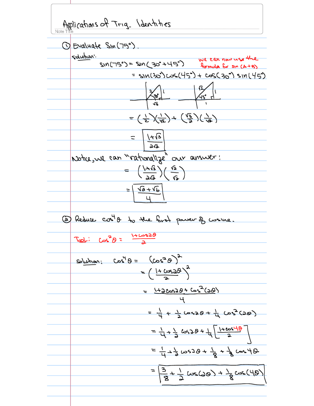 Applications of Trigonometric Identities - Lecture Notes | MATH 122 ...