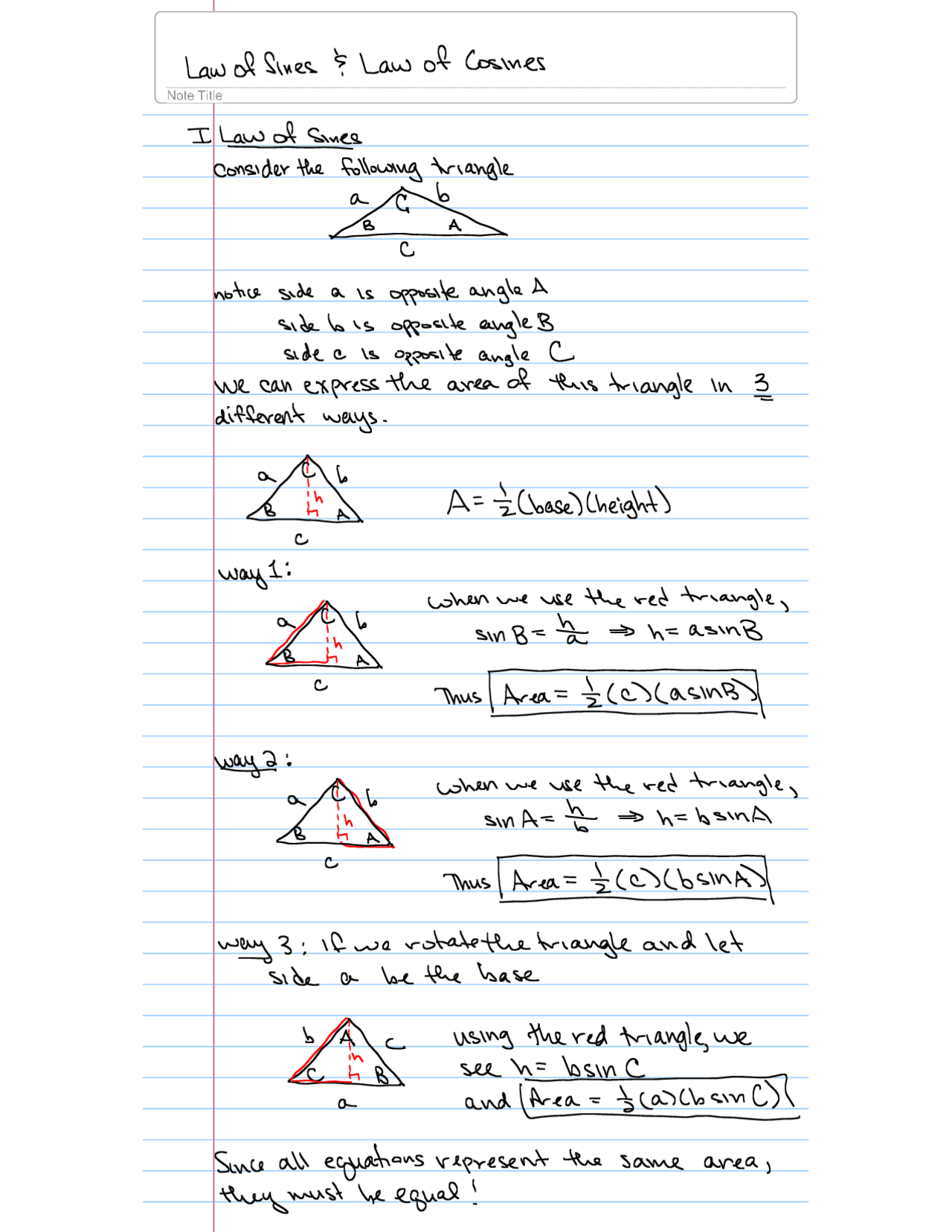 Law of Sines and Cosines - Calculus II - Handout | MATH 122 - Docsity