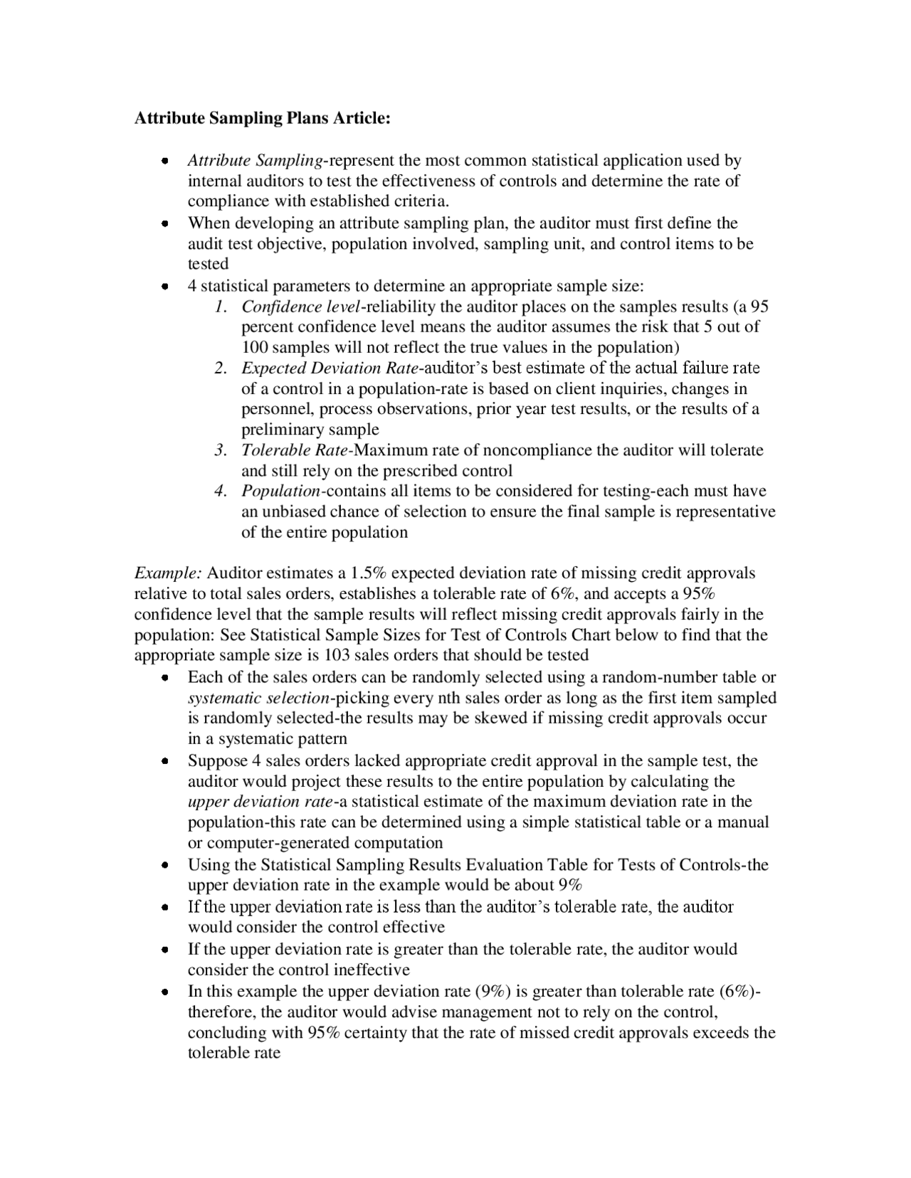 Statistical sampling guidance - Docsity