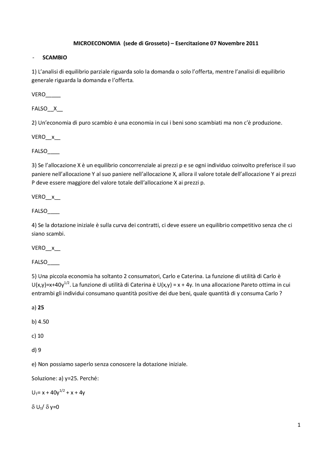 Esercizi Microeconomia Svolti Docsity