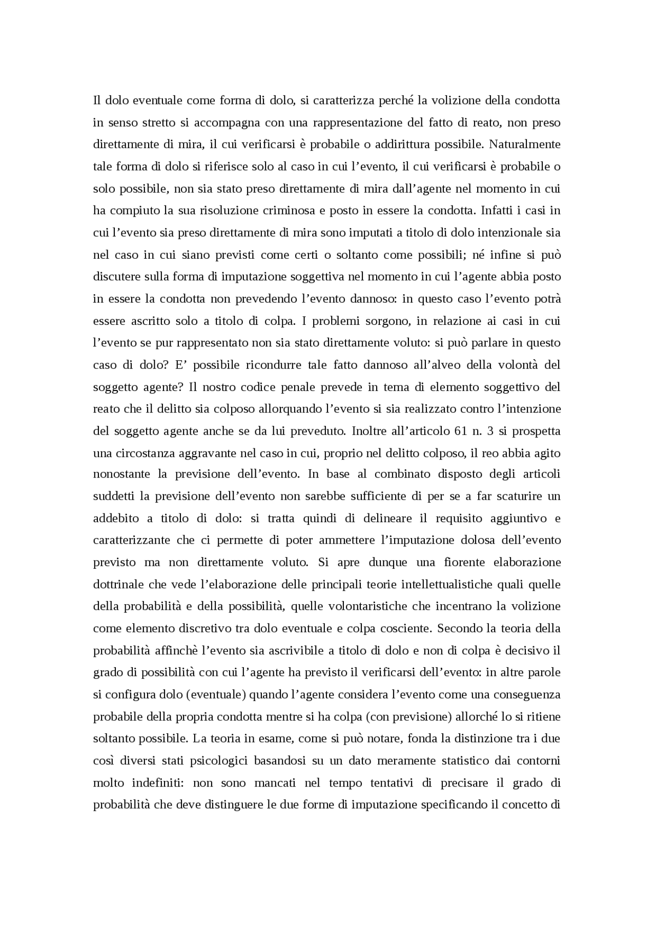Il dolo eventuale e colpa cosciente Docsity