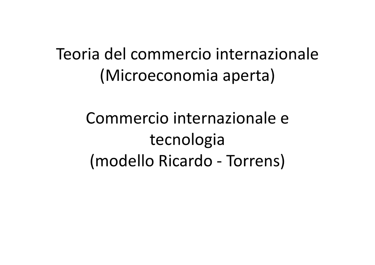 Modello di Ricardo, Economia Internazionale - Docsity