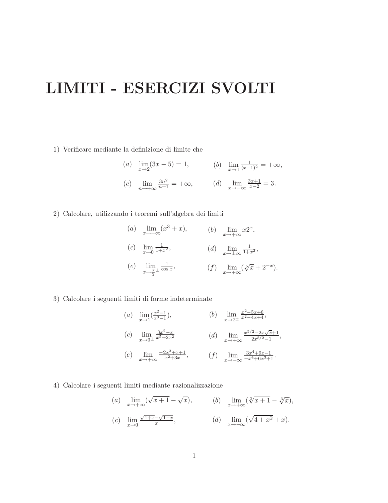 esercizi sui limiti notevoli svolti
