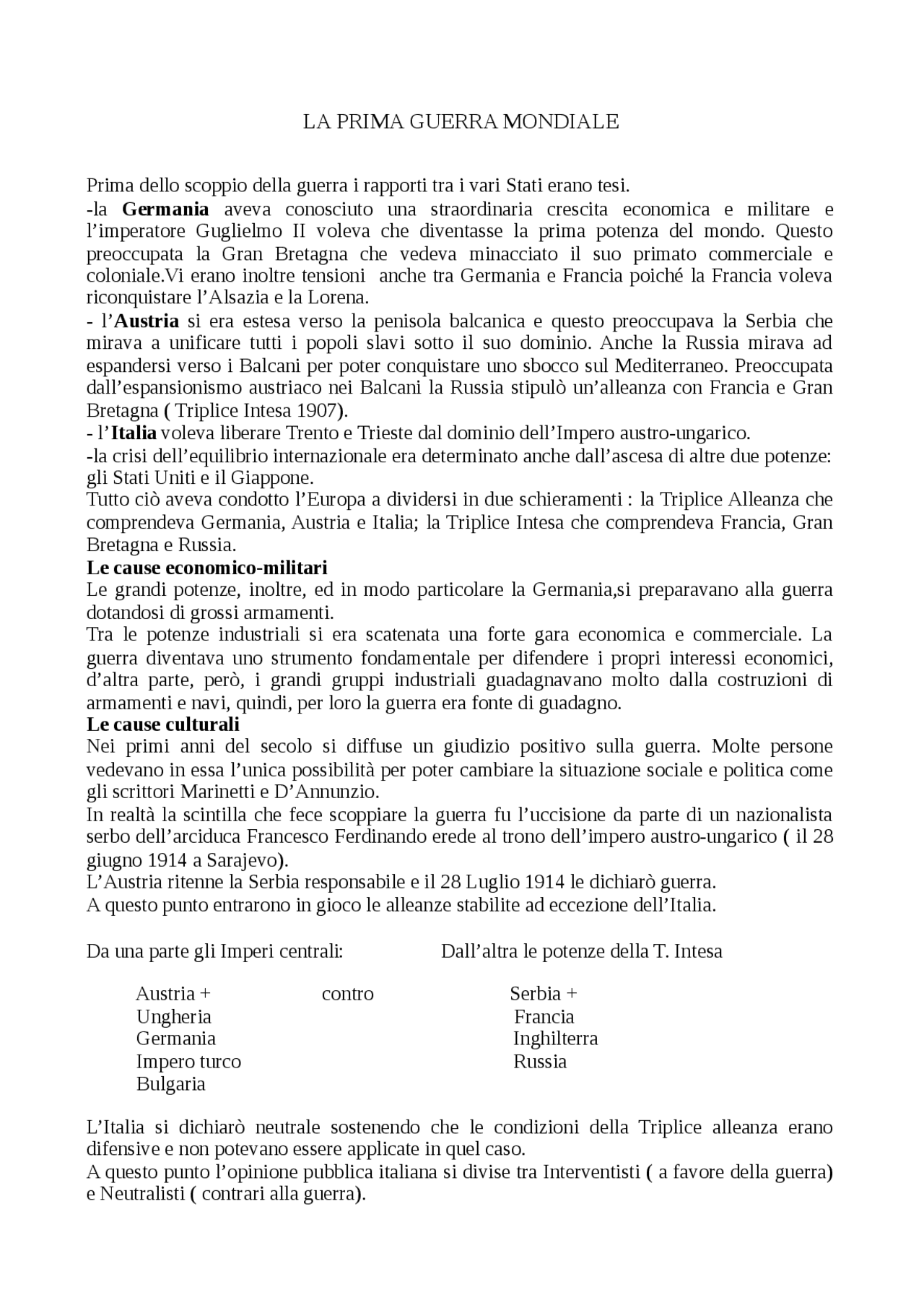 mappe sulla prima guerra mondiale