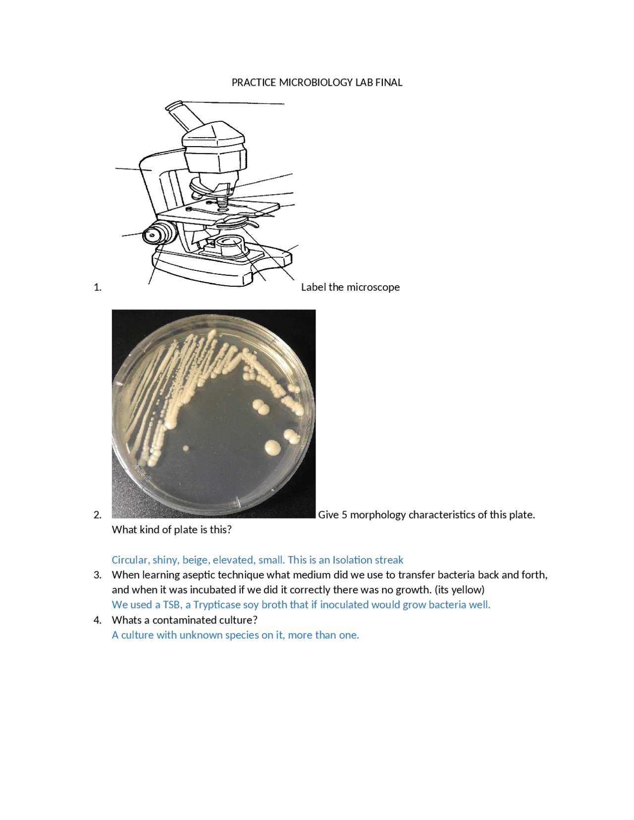 Practice Test for Lab Final Allied Health Microbiology BIO 280