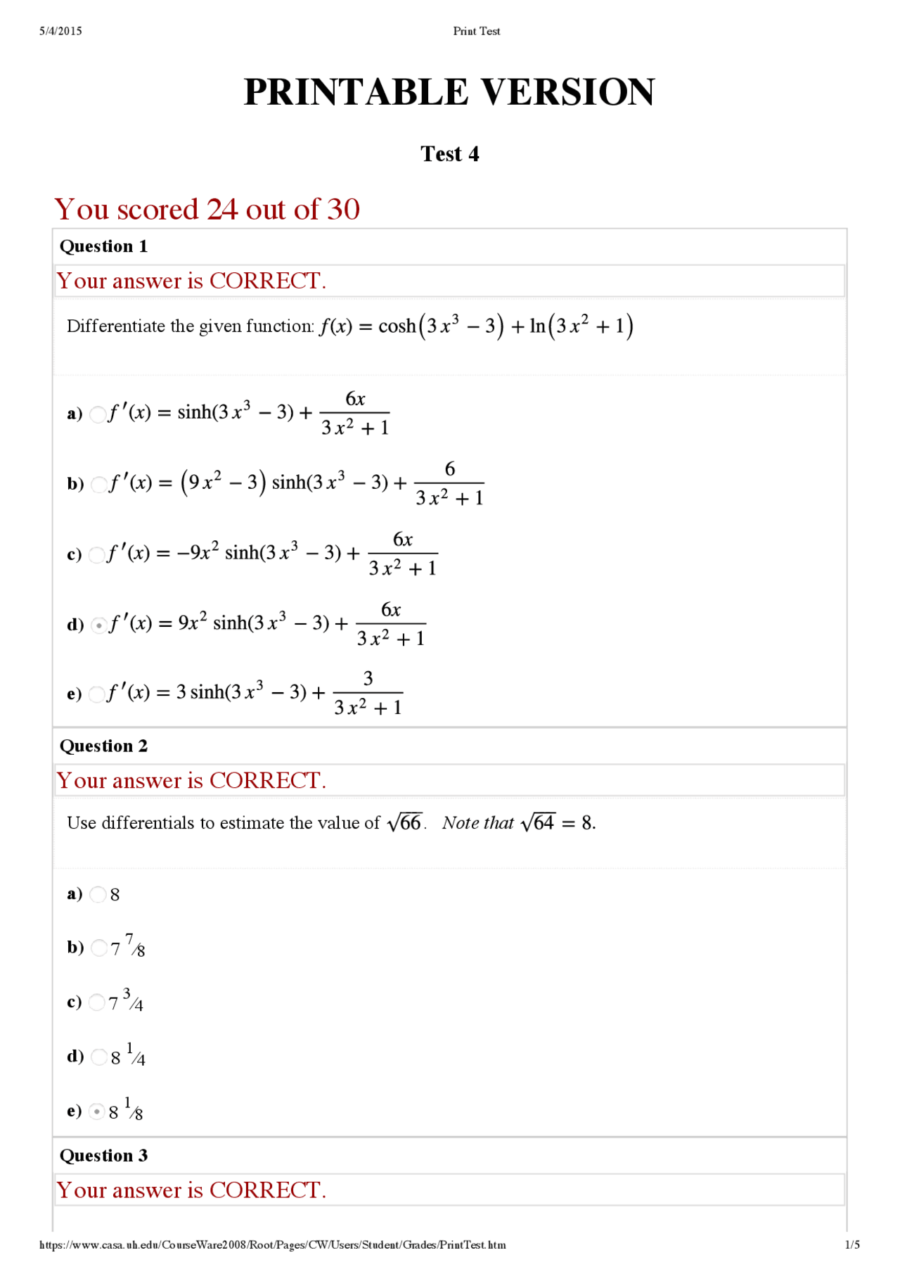 11 Solved Questions on Calculus I - Exam 4 | MATH 1431 - Docsity