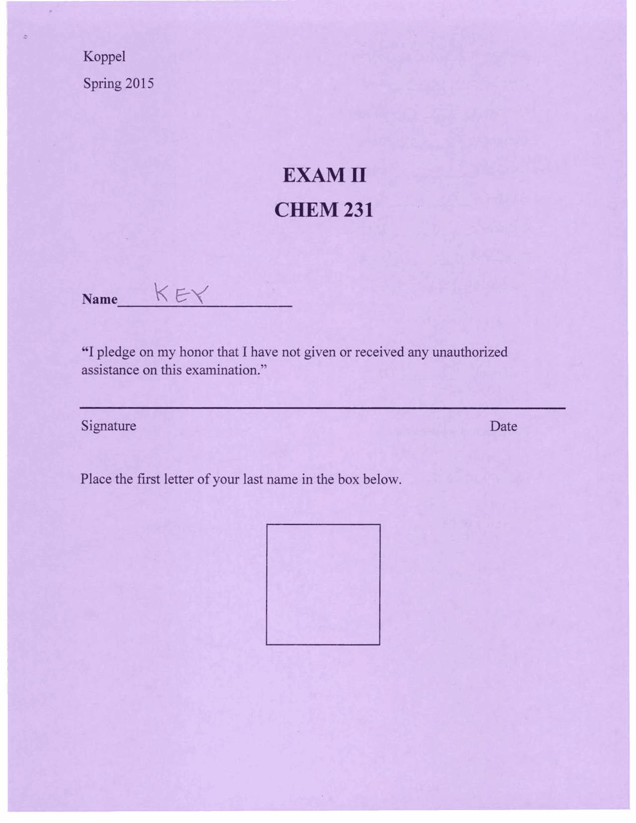 Exam 2 with Answer Key - Organic Chemistry | CHEM 231 - Docsity