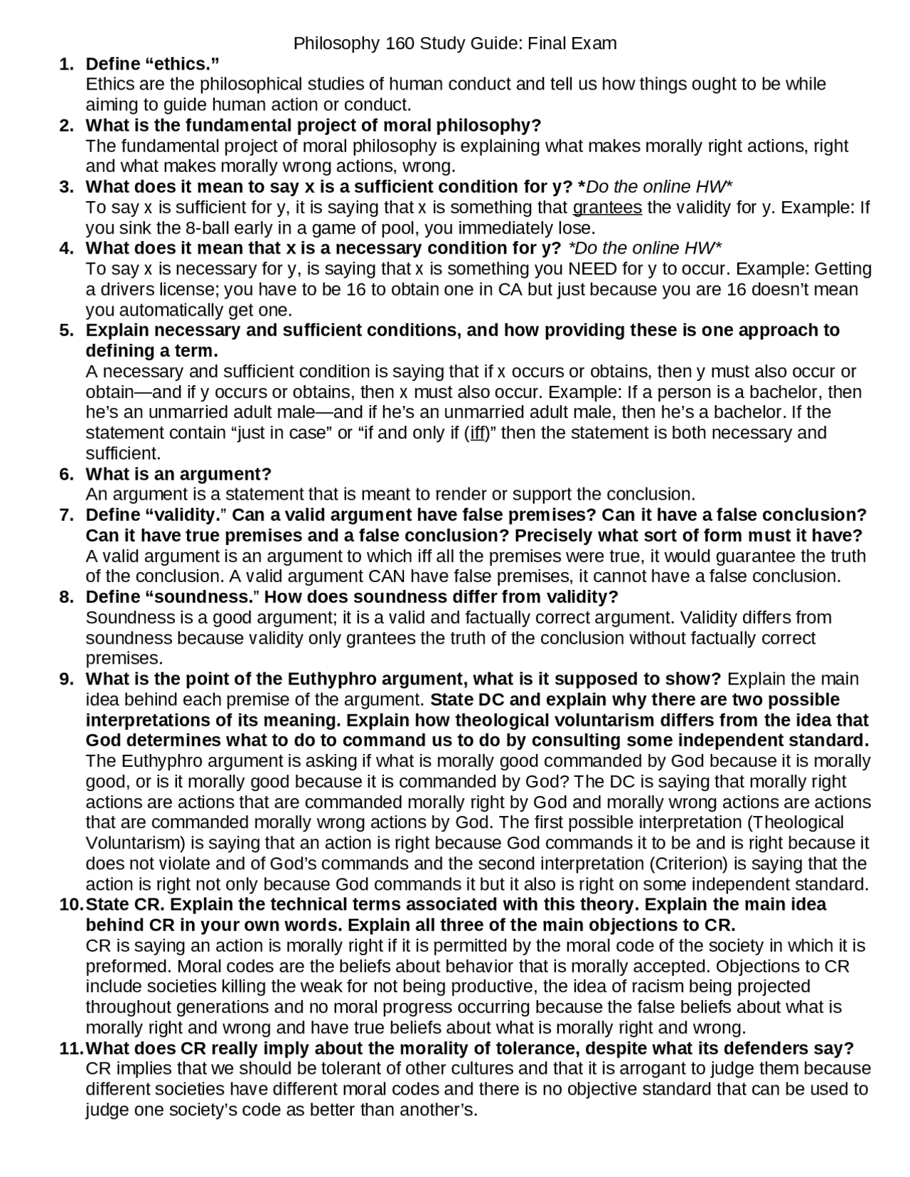 Final Exam Study Guide - Introduction to Ethics | PHIL 160 | Study ...