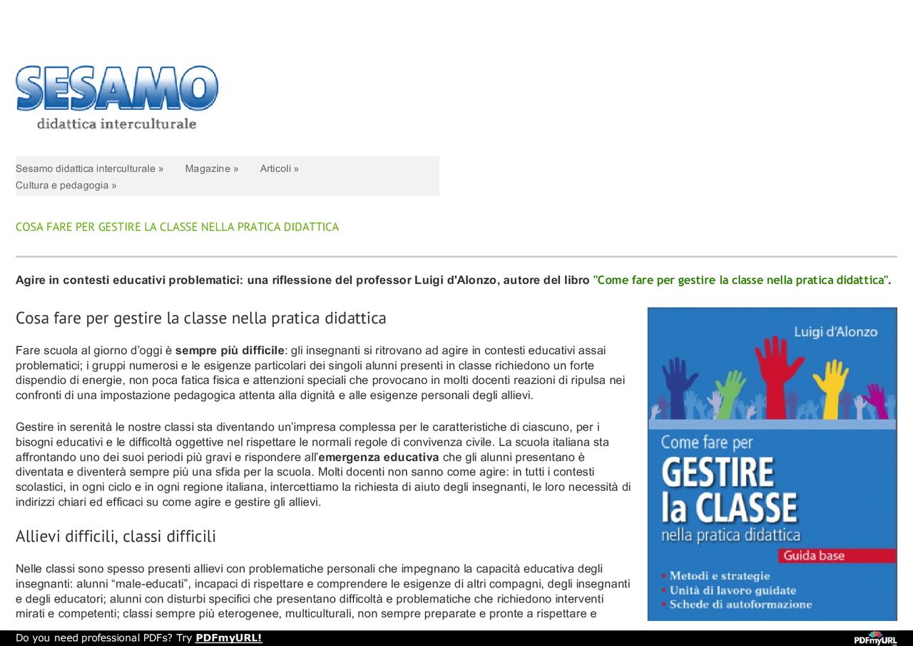 Come Fare Per Gestire La Classe Nella Pratica Didattica Pdf Cosa fare per gestire la classe | Appunti di Didattica Pedagogica | Docsity