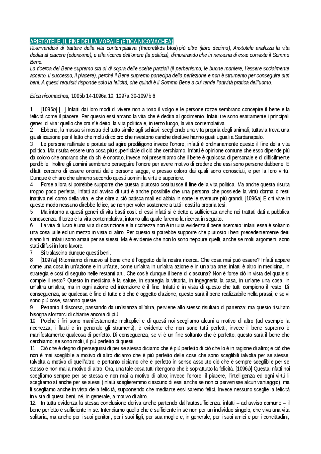 Aristotele etica Docsity