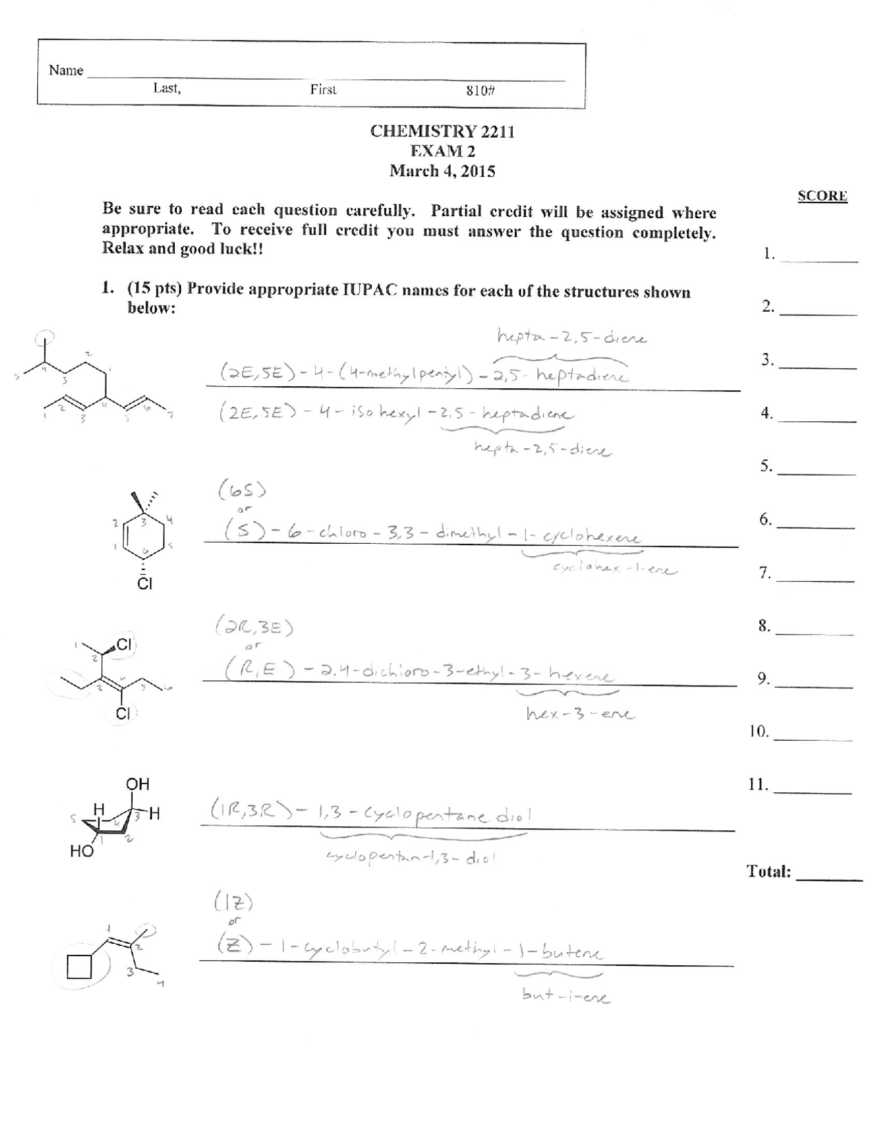 Solved Problems on Modern Organic Chemistry I - Exam 2 | CHEM 2211 ...