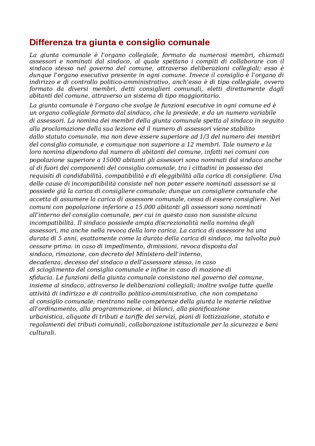 Differenza tra giunta e consiglio comunale Appunti di Diritto Regionale Docsity Differenza tra giunta e consiglio comunale Appunti di Diritto Regionale Docsity