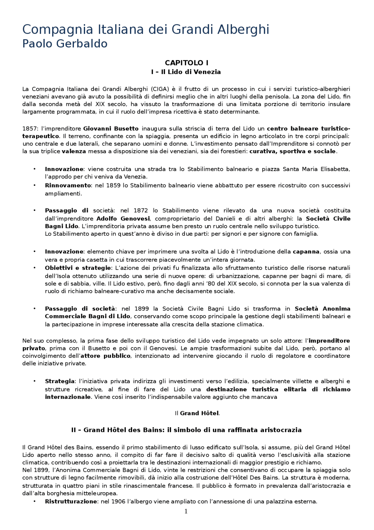 Compagnia italiana dei grandi alberghi Docsity