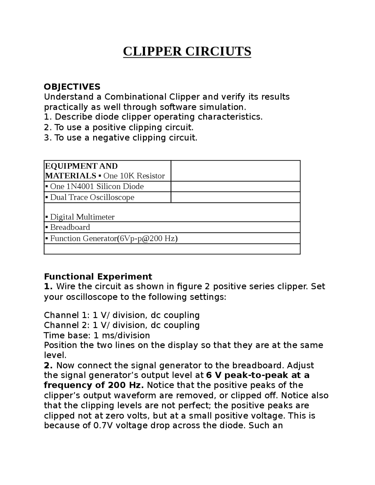 Clipper circiuts (1) | Exercises Digital & Analog Electronics | Docsity