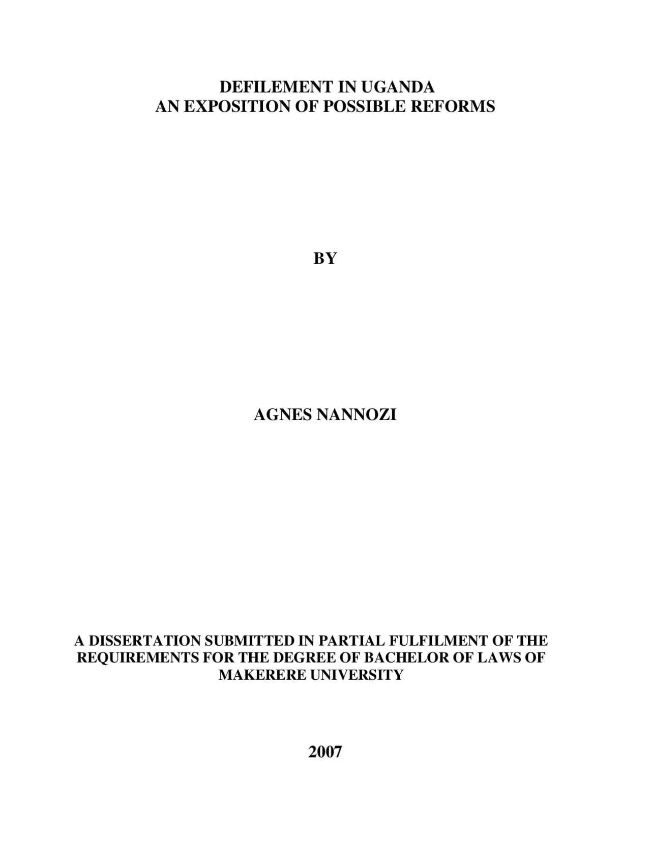 Defilement in Uganda: An Exposition of Possible Reforms - Docsity