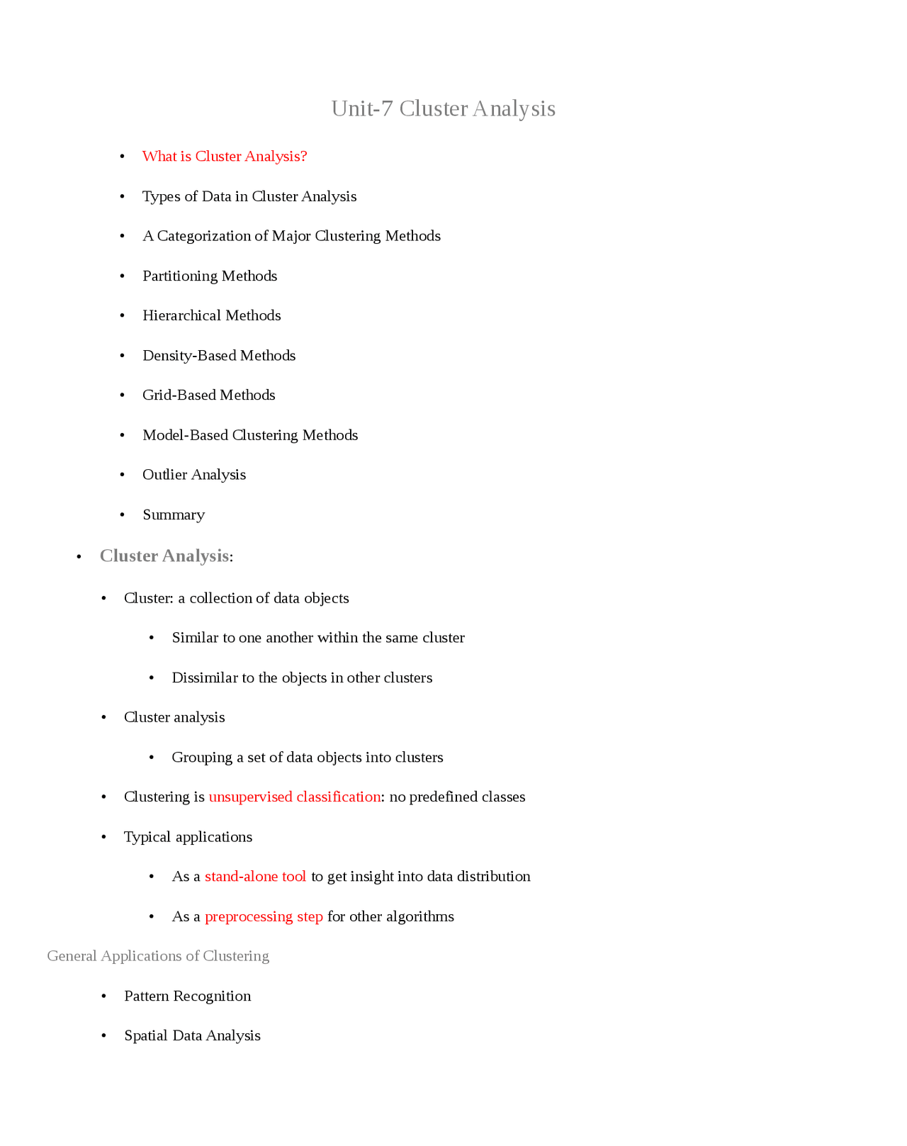 Clustering unit 7 | Lecture notes Data Mining | Docsity