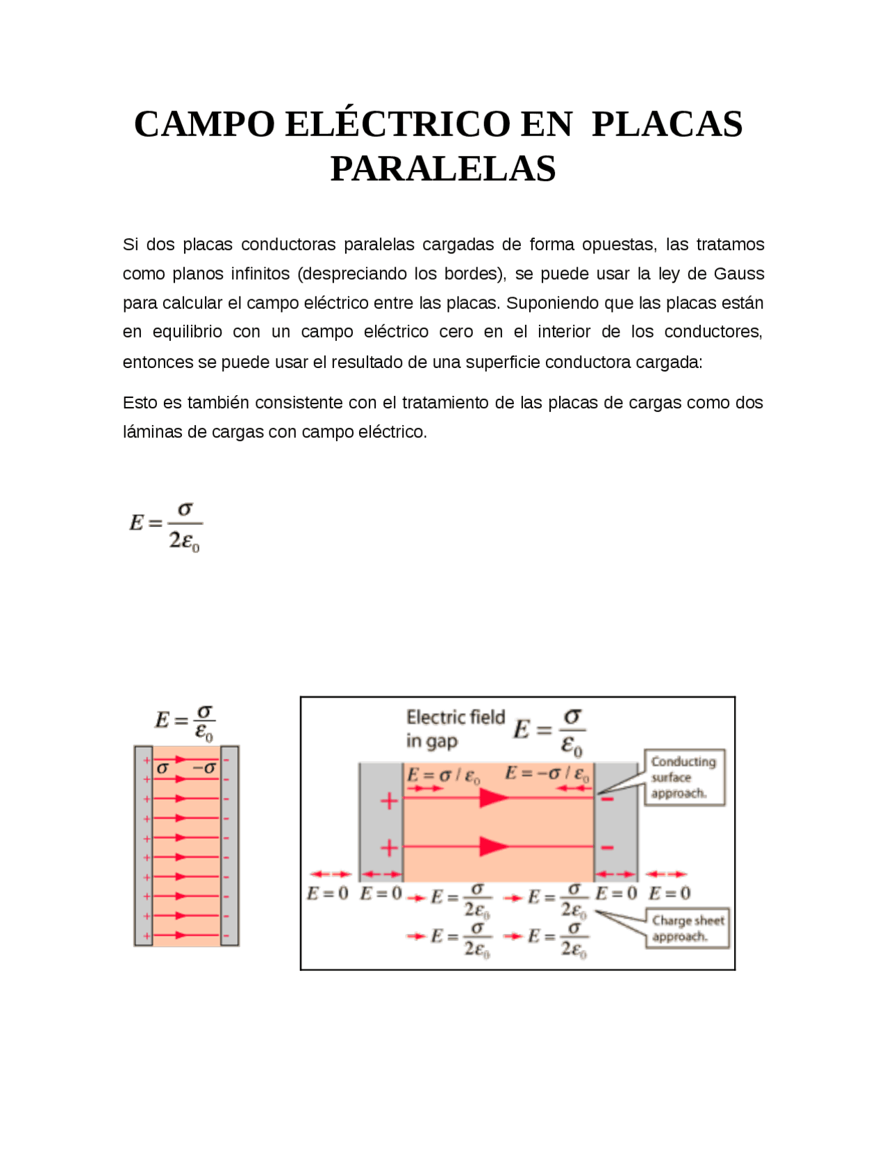 Campo elÉctrico en placas paralelas Docsity Campo elÉctrico en placas paralelas Docsity