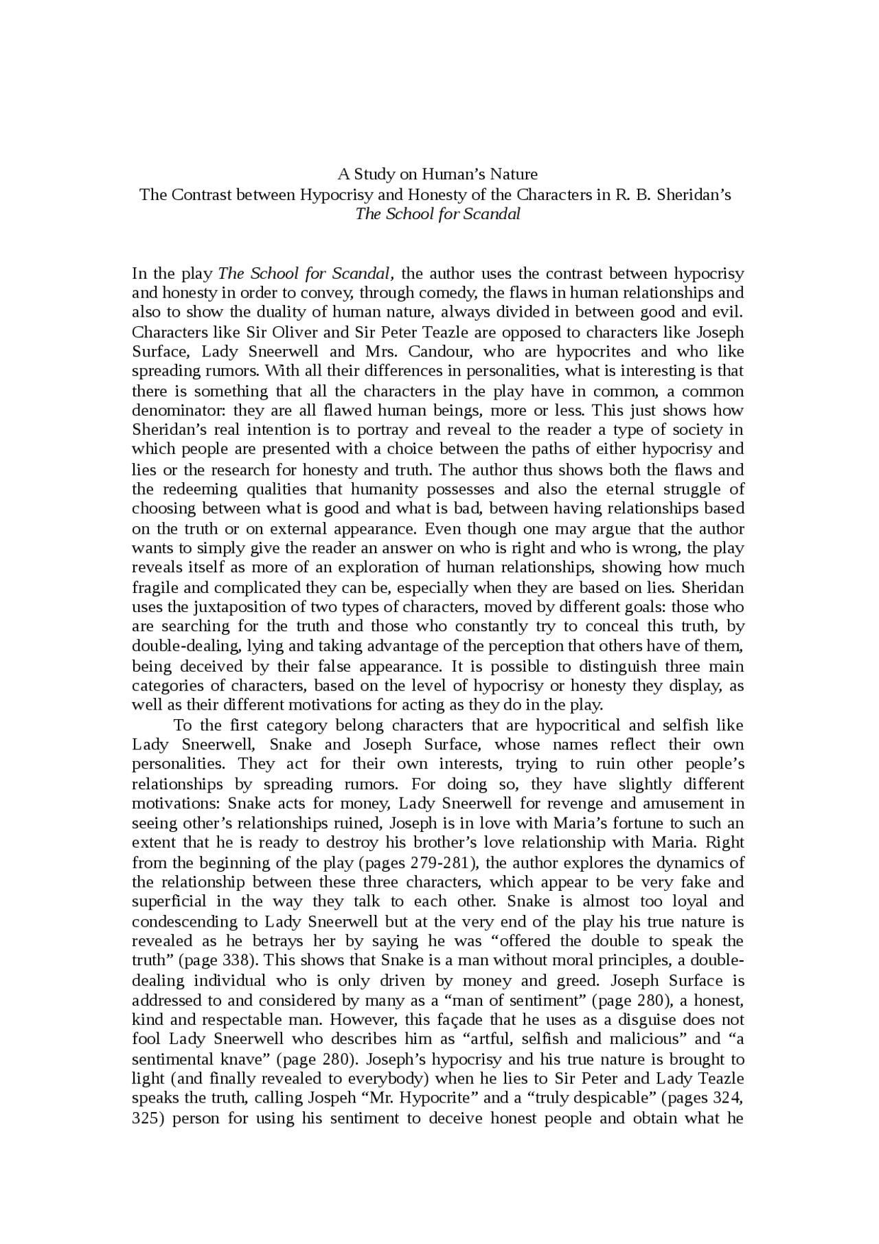 Essay on 'The School for Scandal' | Study Guides, Projects, Research ...