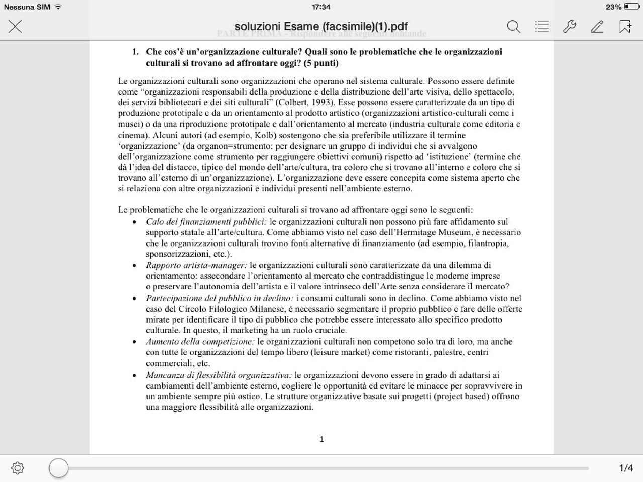 Simulazione esame Economia e gestione dei beni culturali - Docsity