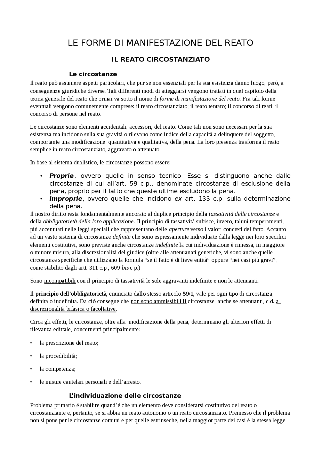 Le forme di manifestazione del reato Docsity