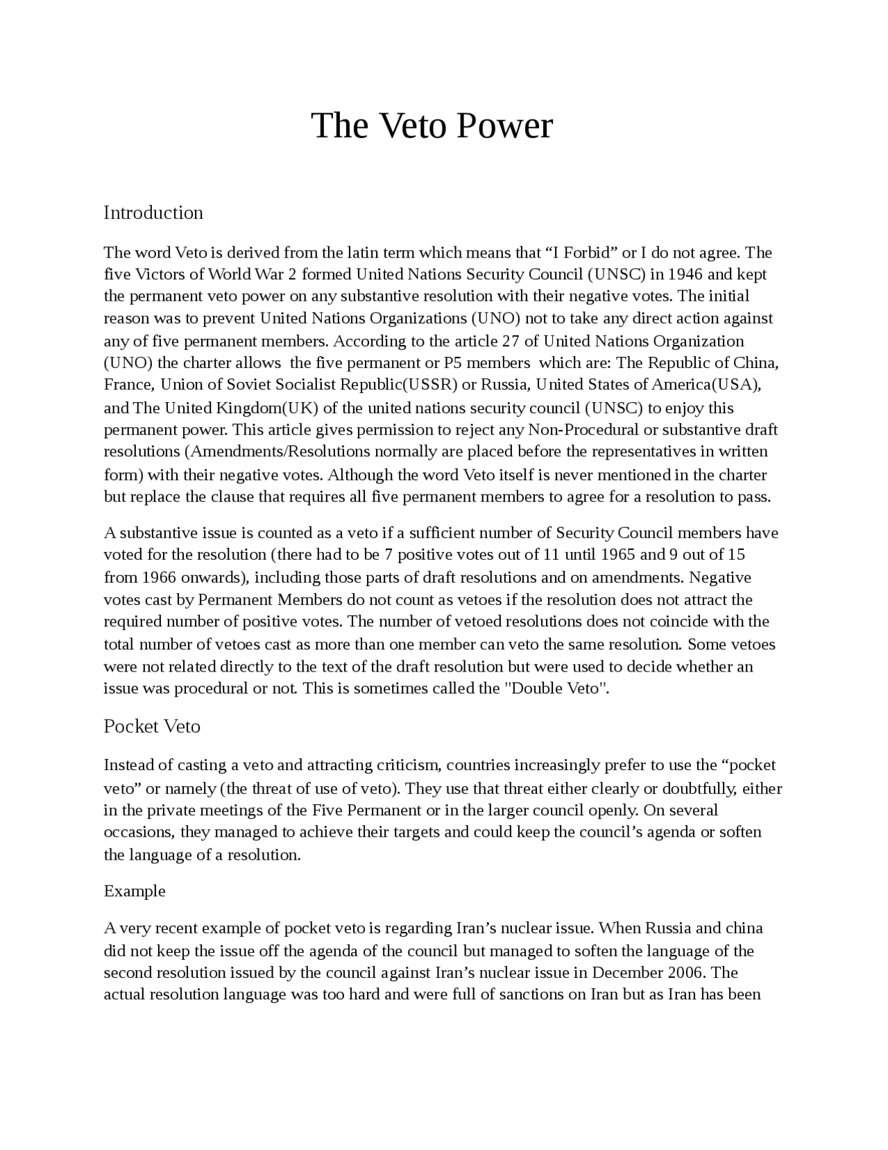 Veto power - Docsity